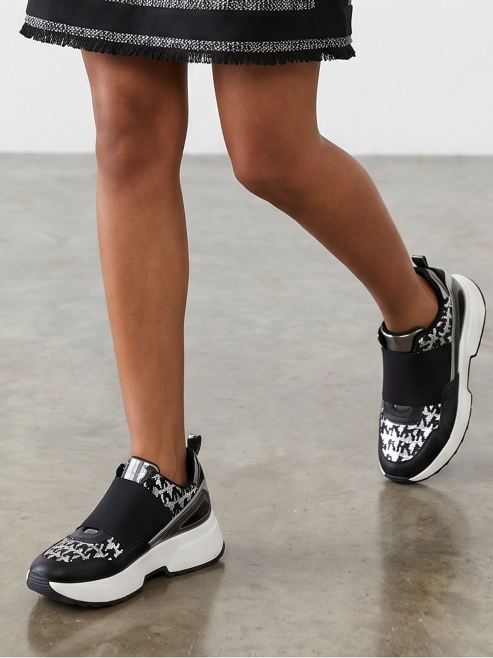 Michael Kors Cosmo Logo Sequined Slip on Sneakers. Size 8.5 EUC - Picture 2 of 14